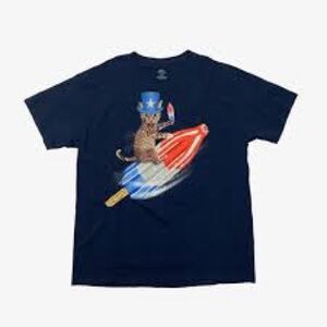 Patriotic T Shirt Mens 2XL USA Kitty Cat Popsicle Firecracker Spaceship Cotton